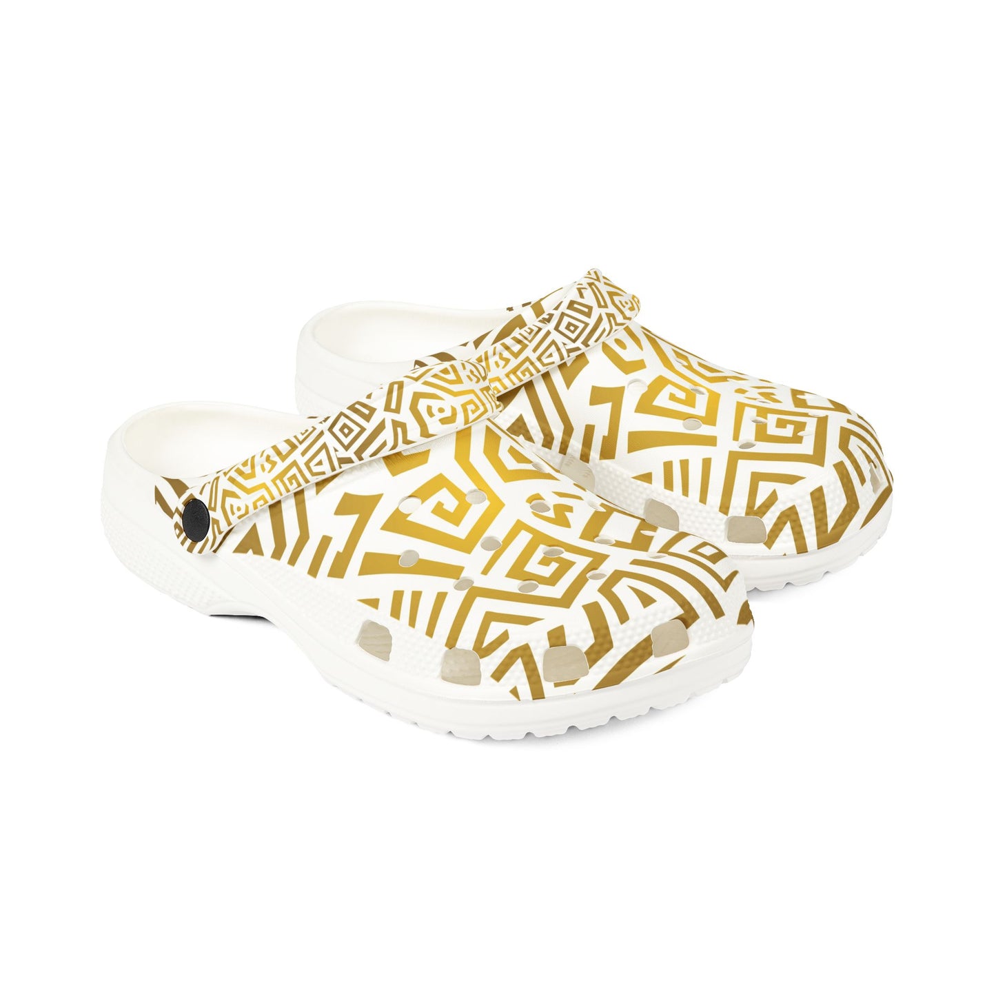 Golden Tribal Pattern EVA Clogs — Lightweight Foam Slip-On Shoes