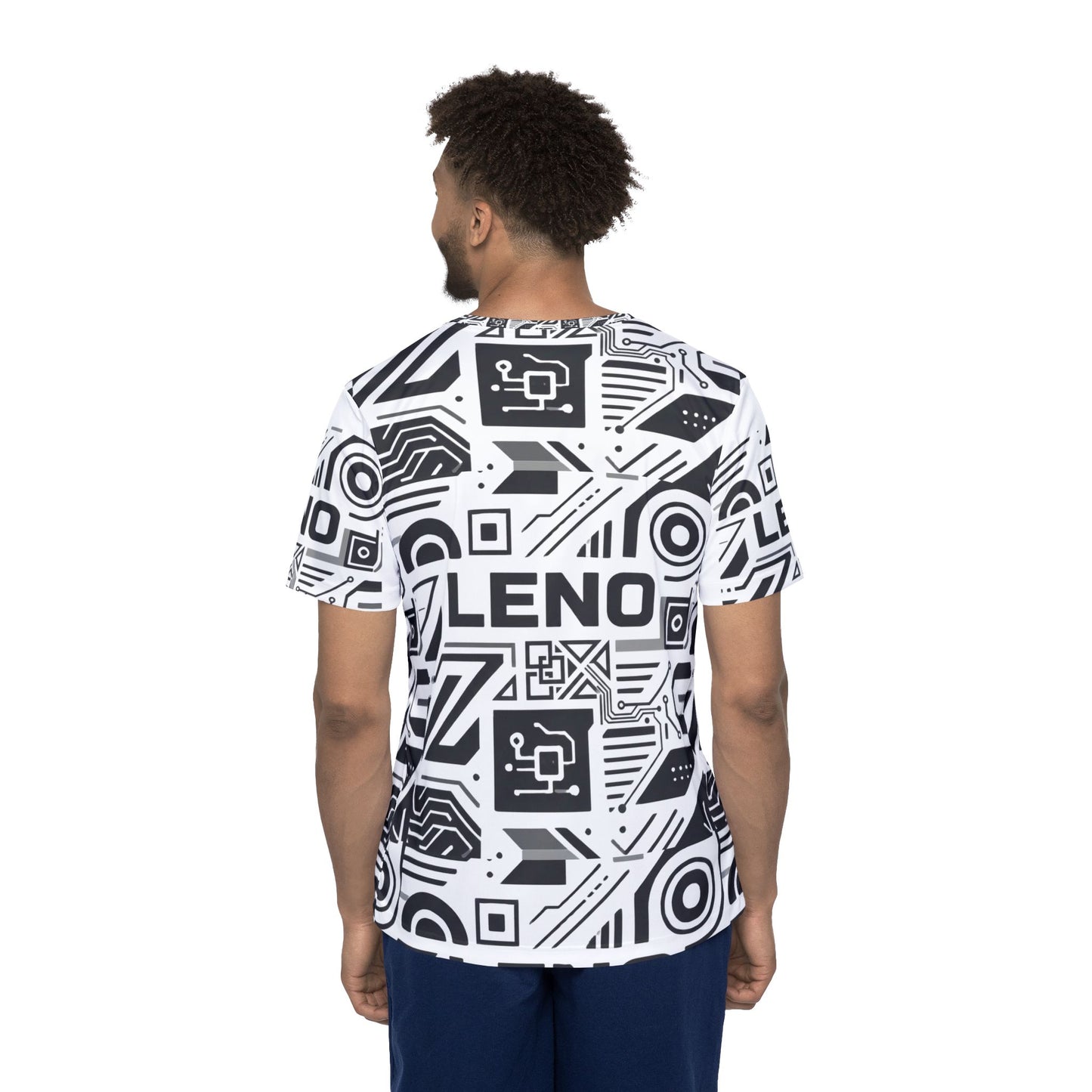 Men's Graphic Sports Jersey — Black & White Geometric LENO All-Over Print