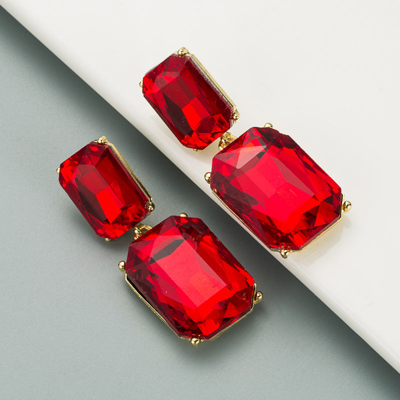 Simple Geometric Colored Glass Diamond Earrings