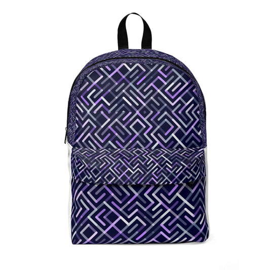 Geometric Purple Maze Backpack — Modern Patterned Daypack