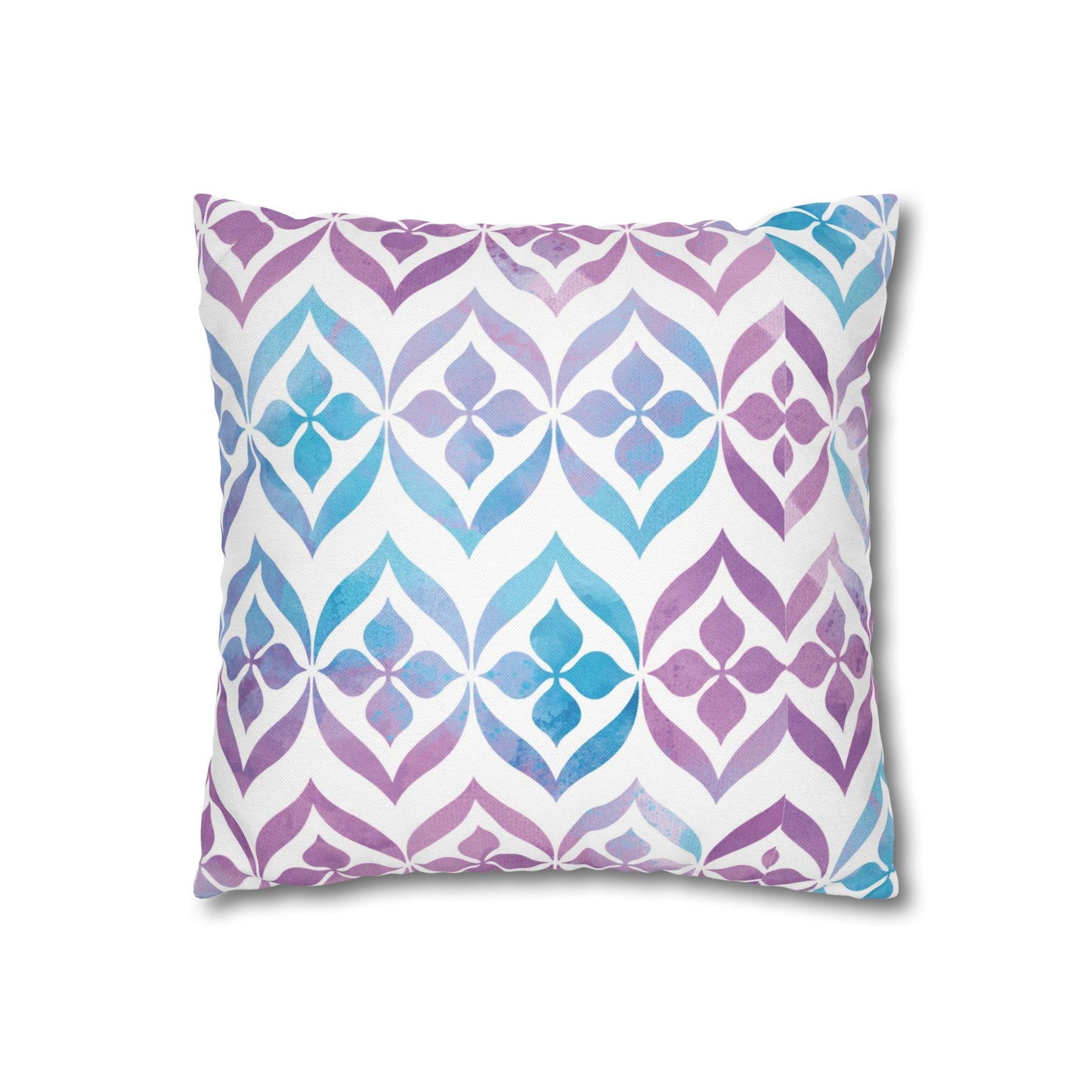 Watercolor Geometric Pillowcase — Purple & Teal Square Throw Pillow Cover