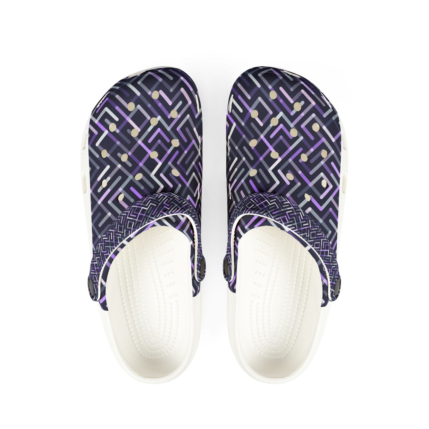Geometric Purple EVA Foam Clogs — Lightweight Slip-On Garden Shoes