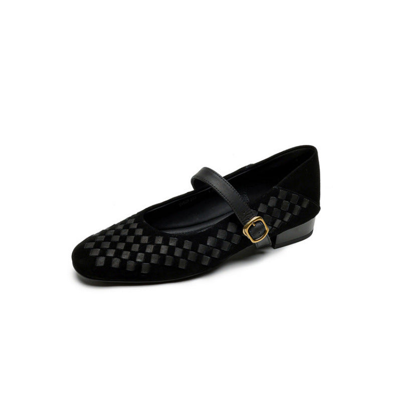 Shallow-toe Leather Shoes Mary Jane Shoes With A Single Strap