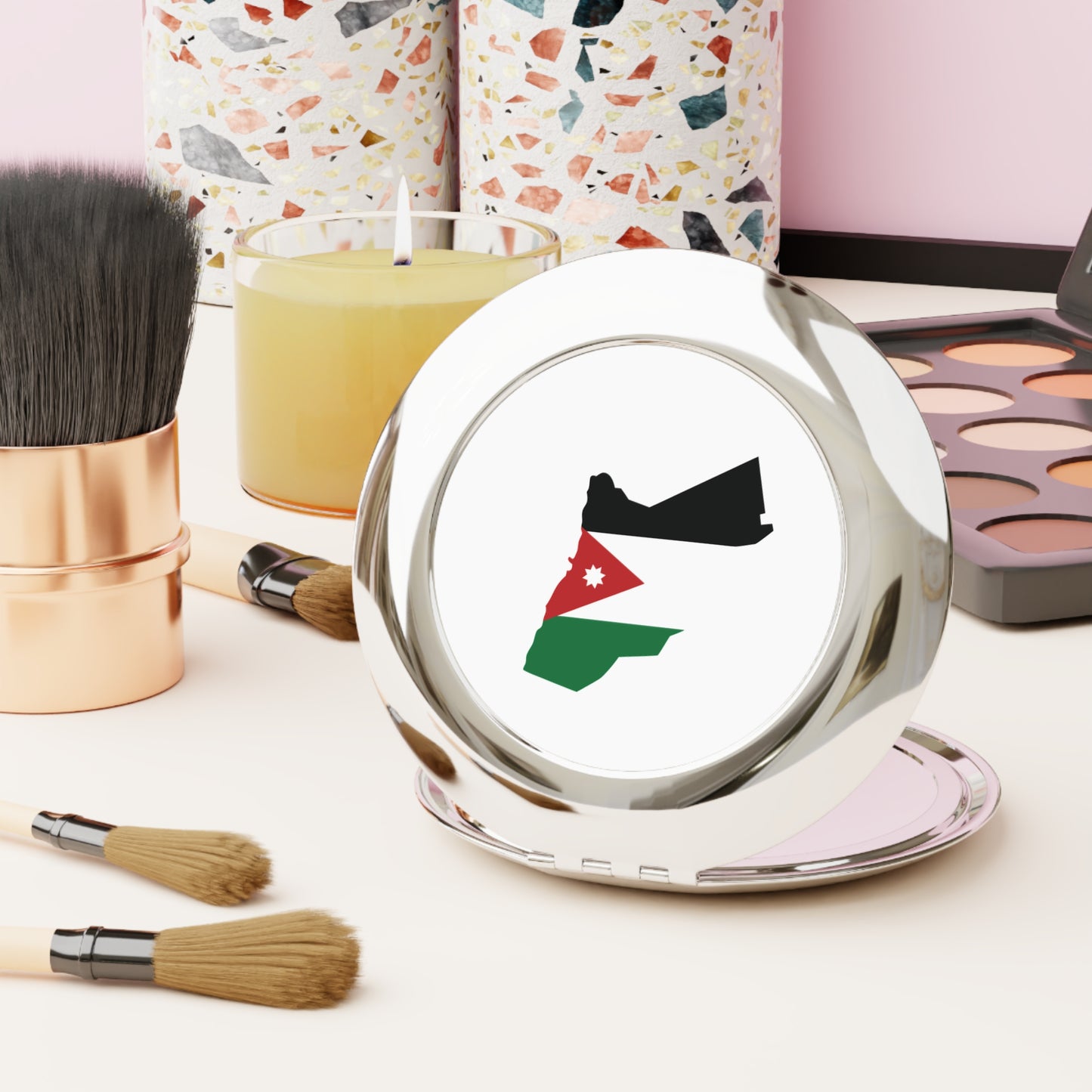 Jordan Flag Compact Travel Mirror — Foldable Pocket Mirror with Jordan Map Design