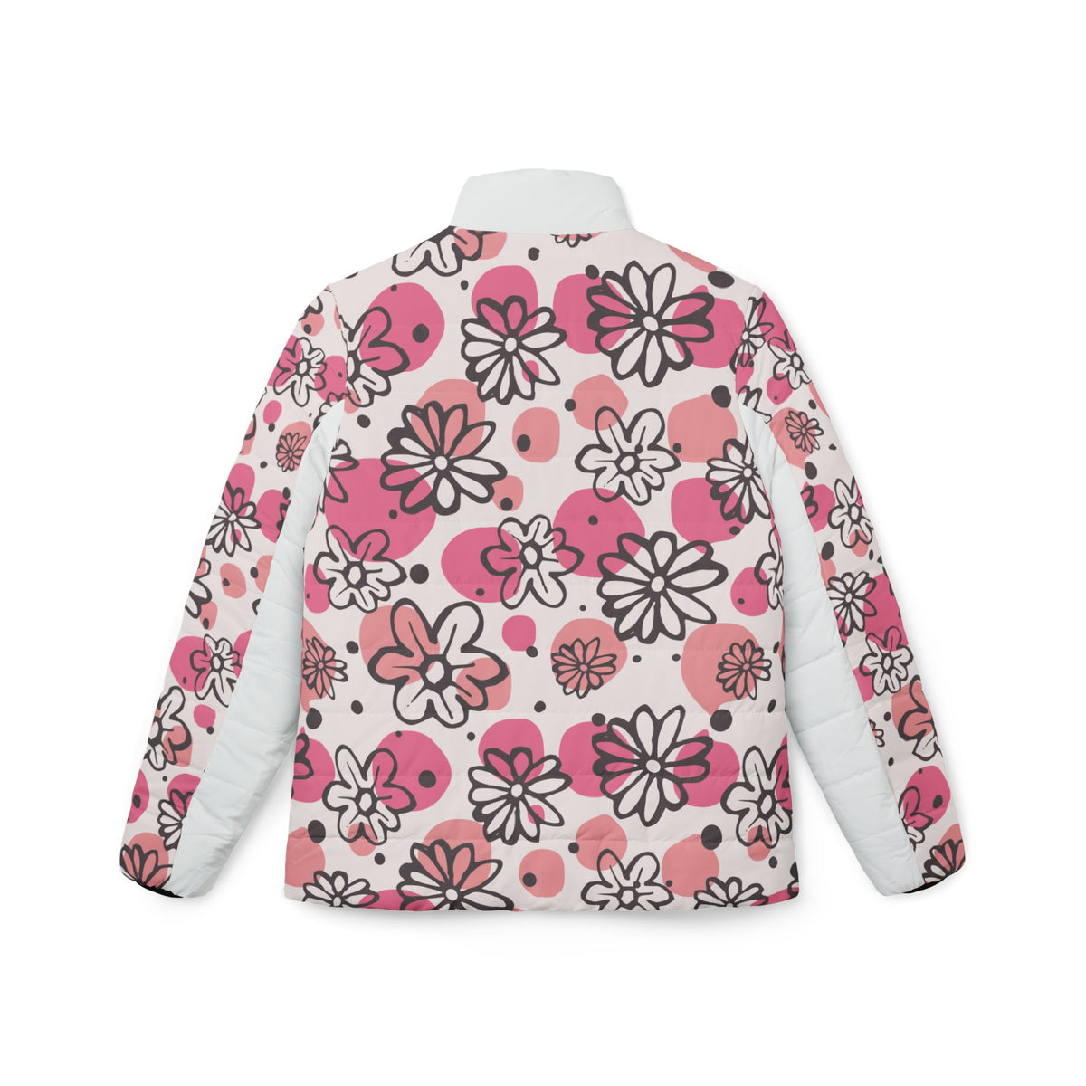 Floral Pink Hearts Puffer Jacket