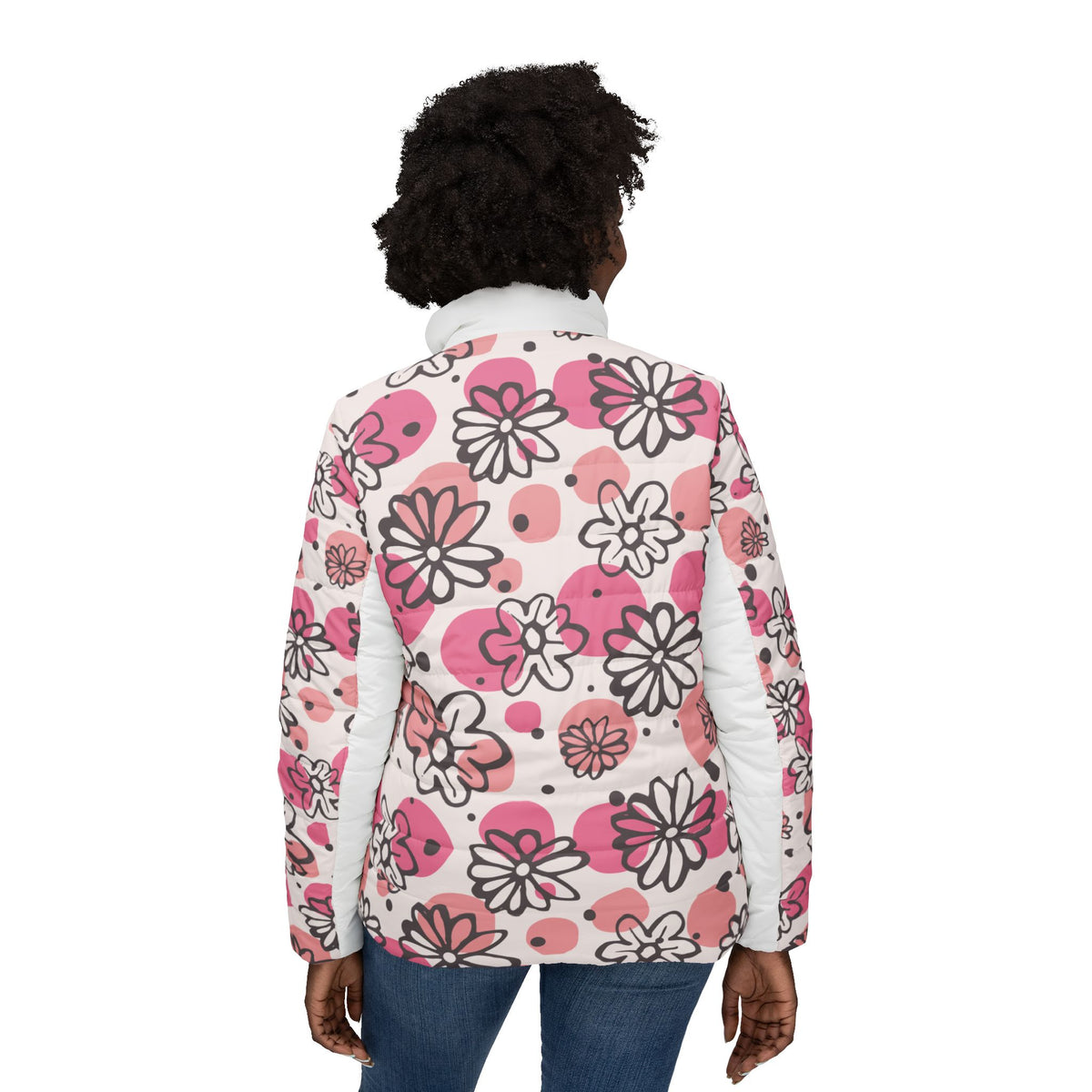 Floral Pink Hearts Puffer Jacket