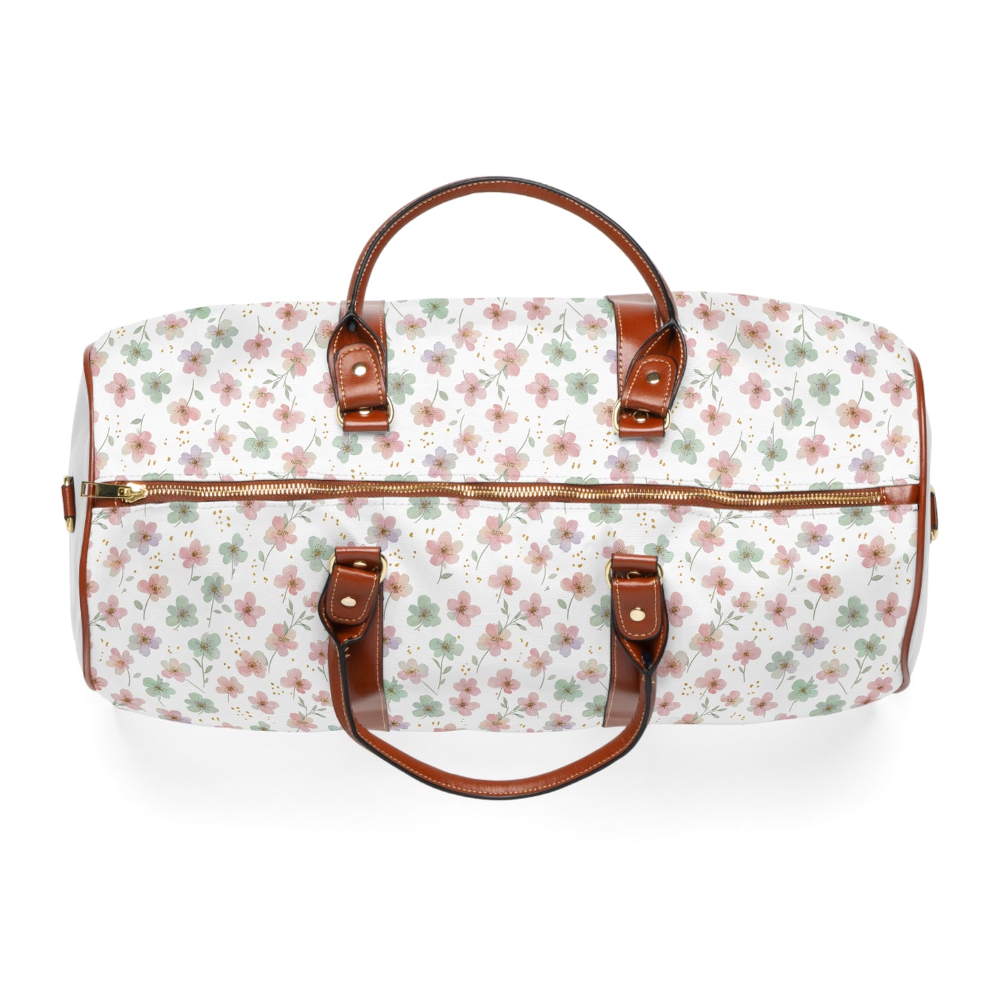 Floral Waterproof Travel Bag — Lightweight Duffle with Pink & Green Blossom Print