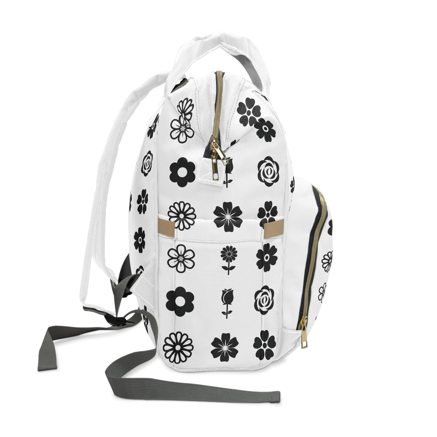 Floral Black & White Multifunctional Diaper Backpack