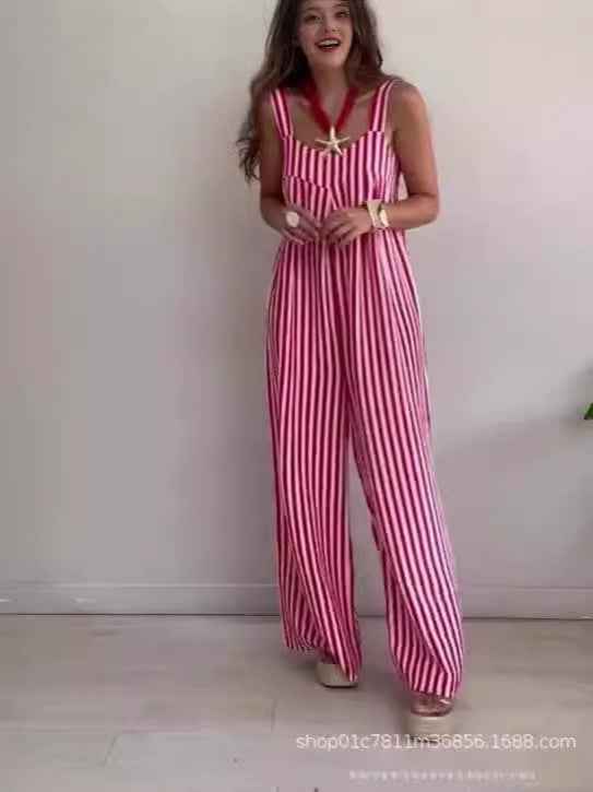 New Women's Clothing Casual Loose Striped Suspender Pants Women's Clothing