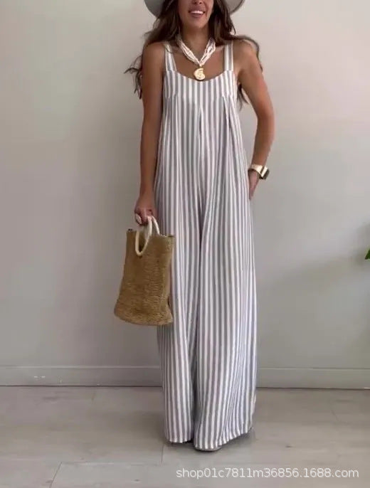 New Women's Clothing Casual Loose Striped Suspender Pants Women's Clothing