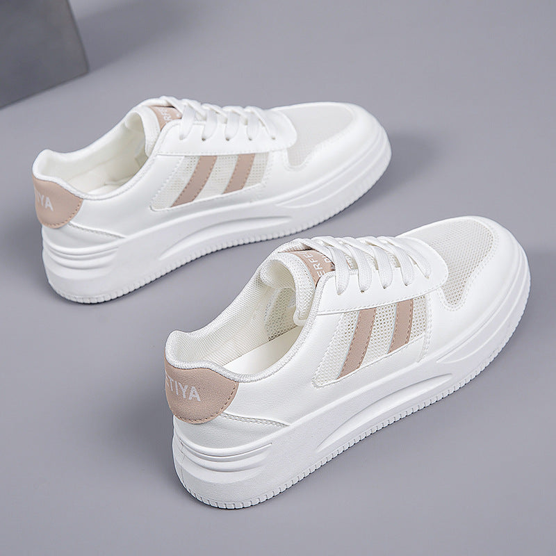 2026 Hot-Selling Spring and Autumn Lightweight White Sneakers with Leather Surface, Height-Increasing Soft Sole, Breathable Thick-Soled Sports Casual Shoes for Women