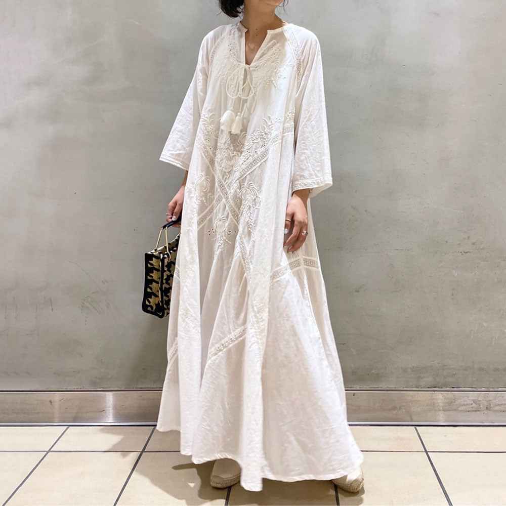 Women's Vintage Japanese A-Line Dress | Lace-Up V-Neck Cotton Summer Dress