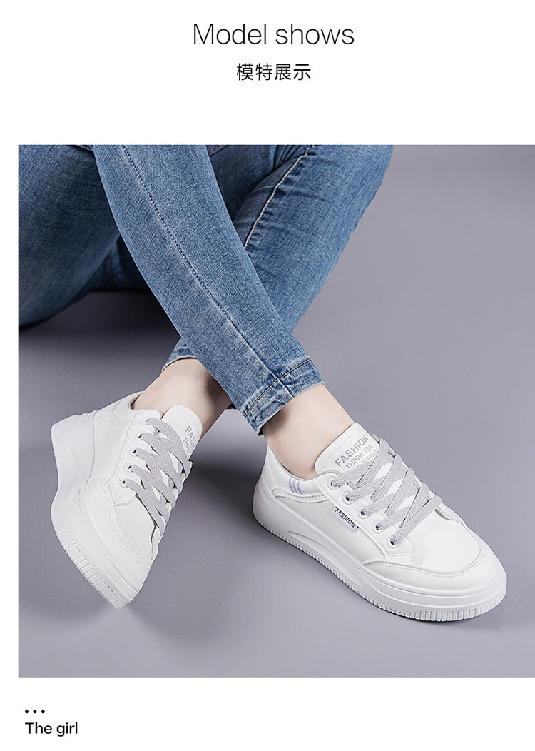 2026 Hot-Selling Spring and Autumn Lightweight White Sneakers with Leather Surface, Height-Increasing Soft Sole, Breathable Thick-Soled Sports Casual Shoes for Women