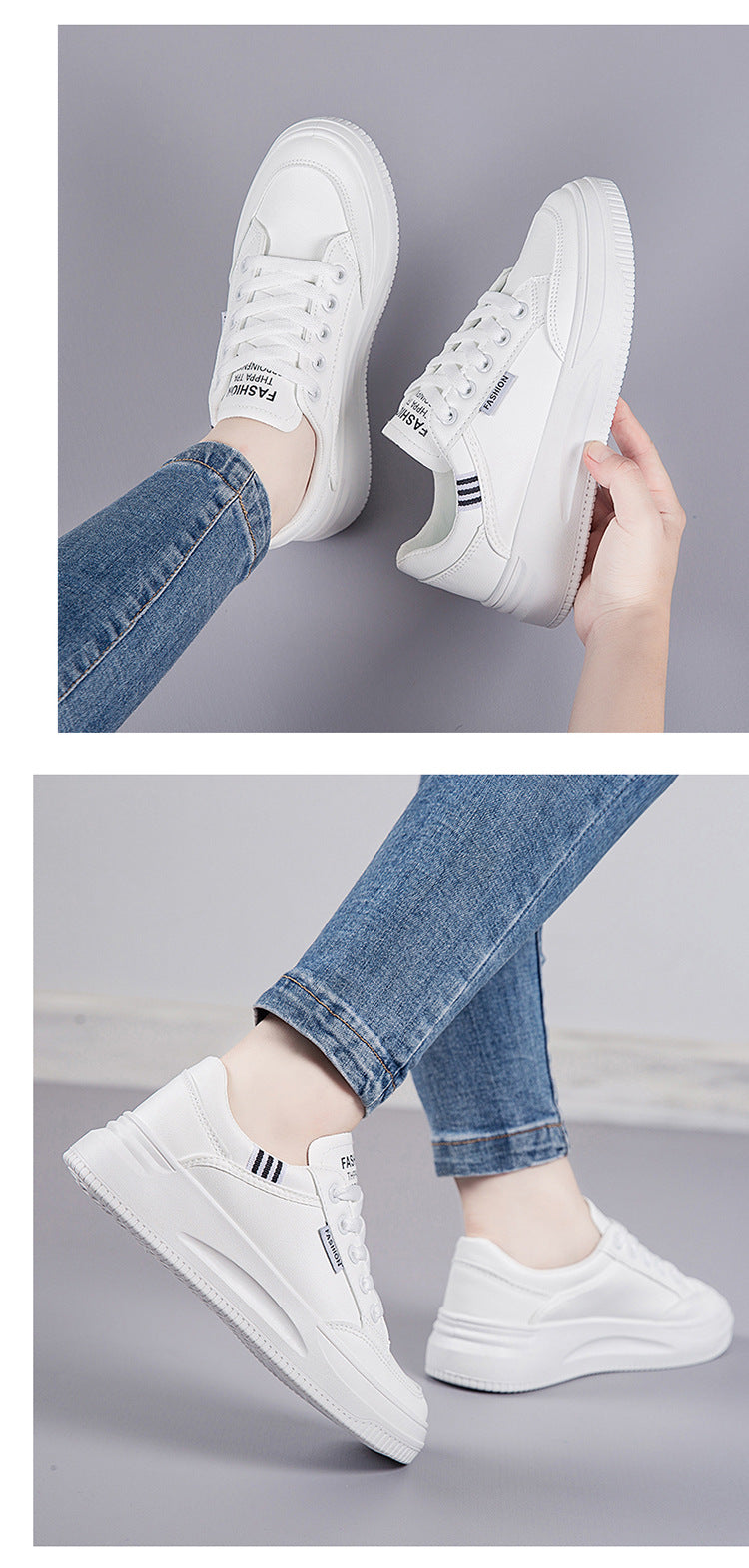 2026 Hot-Selling Spring and Autumn Lightweight White Sneakers with Leather Surface, Height-Increasing Soft Sole, Breathable Thick-Soled Sports Casual Shoes for Women