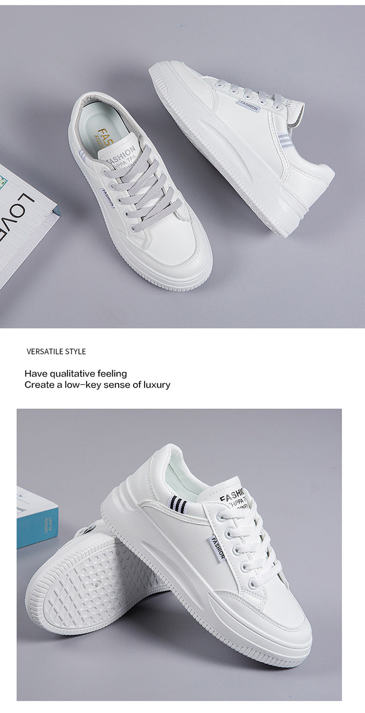 2026 Hot-Selling Spring and Autumn Lightweight White Sneakers with Leather Surface, Height-Increasing Soft Sole, Breathable Thick-Soled Sports Casual Shoes for Women
