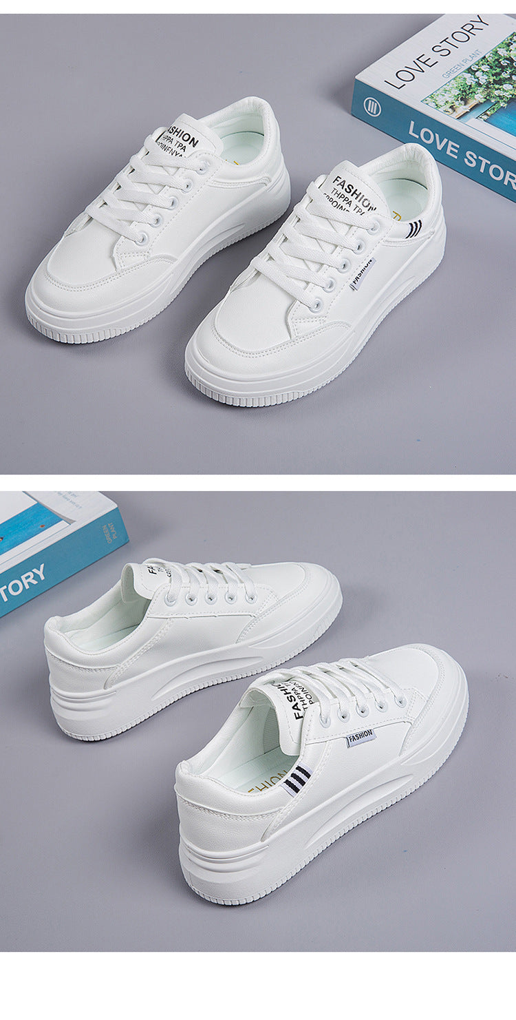 2026 Hot-Selling Spring and Autumn Lightweight White Sneakers with Leather Surface, Height-Increasing Soft Sole, Breathable Thick-Soled Sports Casual Shoes for Women