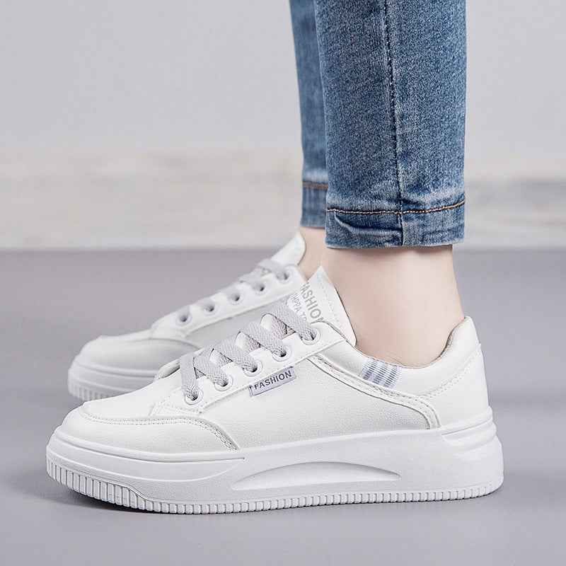 2026 Hot-Selling Spring and Autumn Lightweight White Sneakers with Leather Surface, Height-Increasing Soft Sole, Breathable Thick-Soled Sports Casual Shoes for Women
