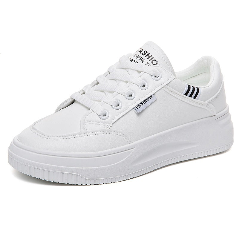 2026 Hot-Selling Spring and Autumn Lightweight White Sneakers with Leather Surface, Height-Increasing Soft Sole, Breathable Thick-Soled Sports Casual Shoes for Women