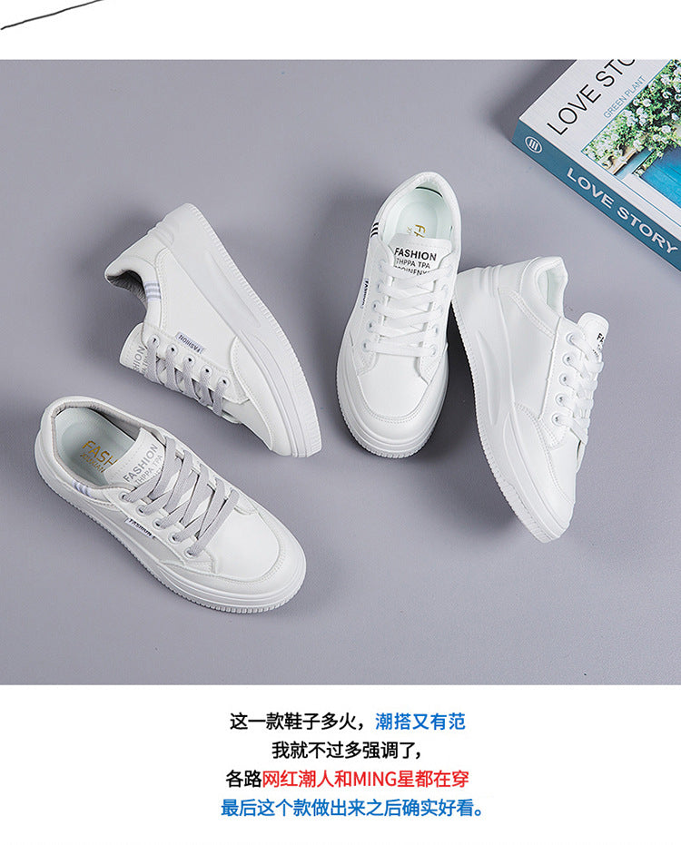 2026 Hot-Selling Spring and Autumn Lightweight White Sneakers with Leather Surface, Height-Increasing Soft Sole, Breathable Thick-Soled Sports Casual Shoes for Women