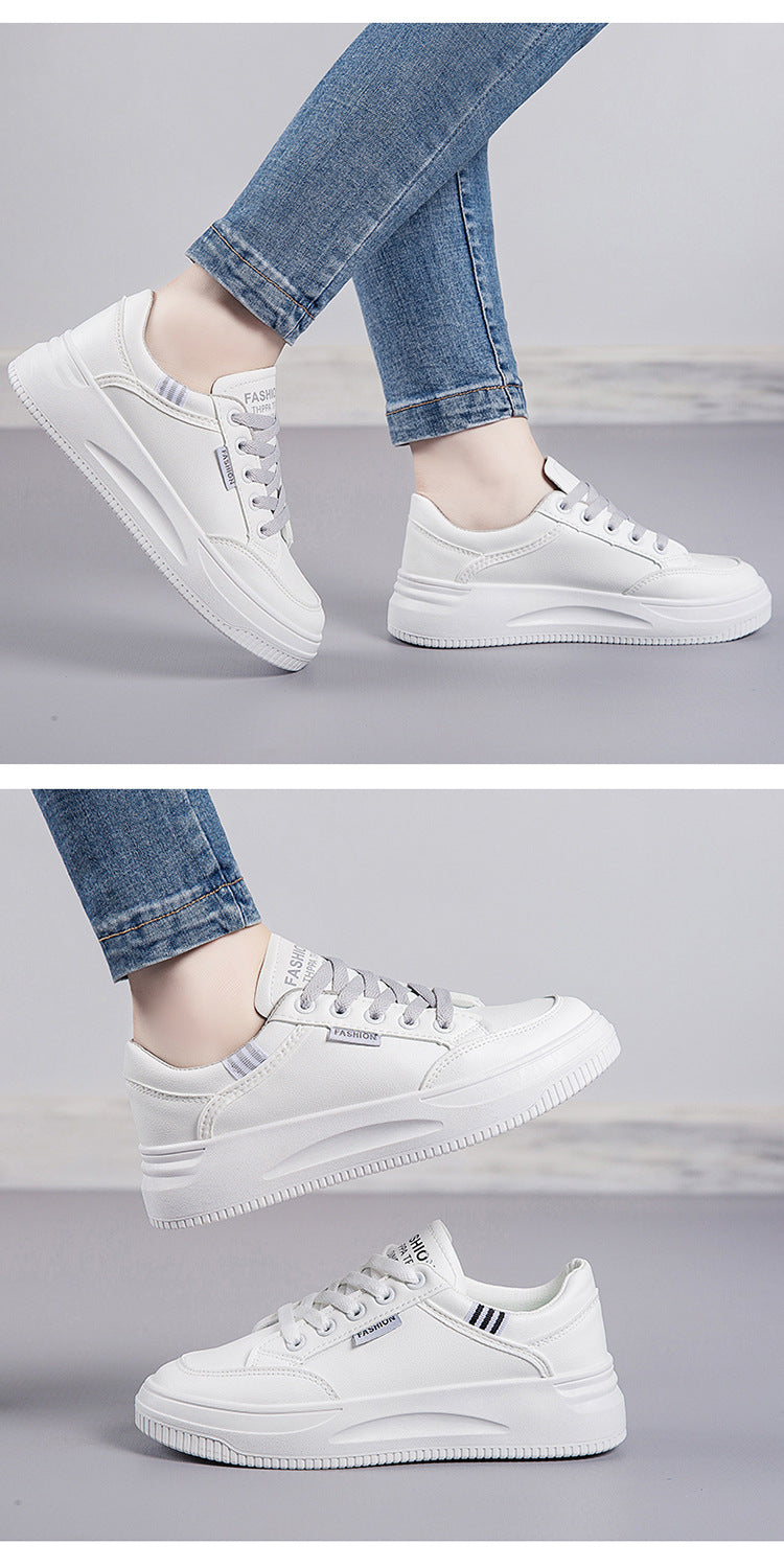 2026 Hot-Selling Spring and Autumn Lightweight White Sneakers with Leather Surface, Height-Increasing Soft Sole, Breathable Thick-Soled Sports Casual Shoes for Women