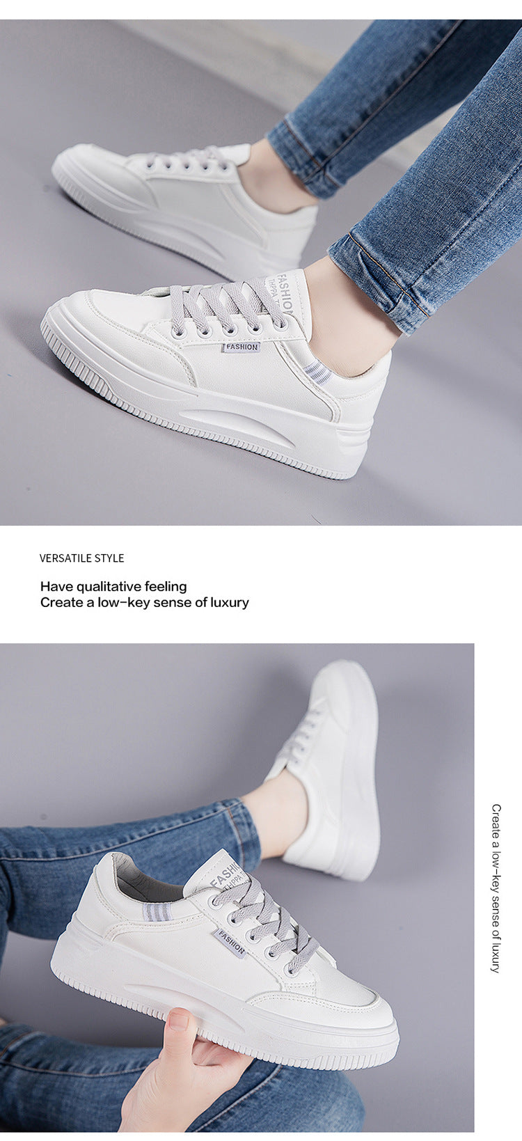 2026 Hot-Selling Spring and Autumn Lightweight White Sneakers with Leather Surface, Height-Increasing Soft Sole, Breathable Thick-Soled Sports Casual Shoes for Women