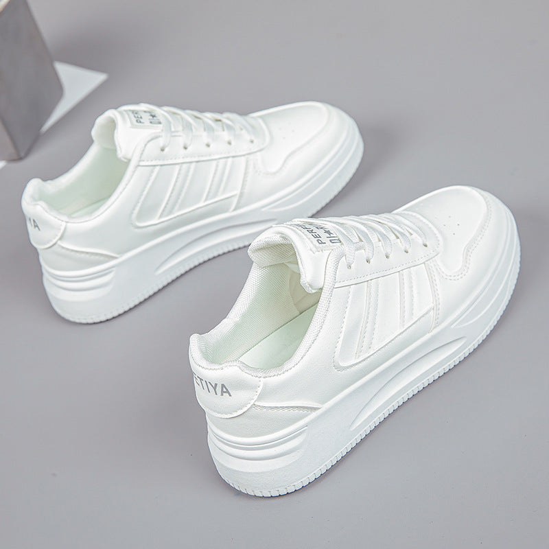 2026 Hot-Selling Spring and Autumn Lightweight White Sneakers with Leather Surface, Height-Increasing Soft Sole, Breathable Thick-Soled Sports Casual Shoes for Women