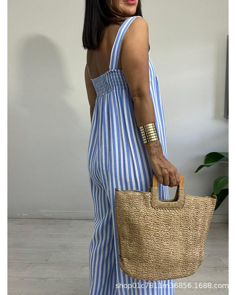 New Women's Clothing Casual Loose Striped Suspender Pants Women's Clothing