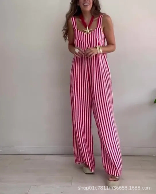 New Women's Clothing Casual Loose Striped Suspender Pants Women's Clothing