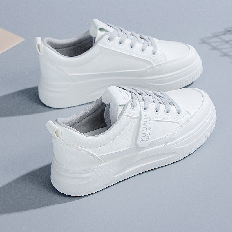 2026 Hot-Selling Spring and Autumn Lightweight White Sneakers with Leather Surface, Height-Increasing Soft Sole, Breathable Thick-Soled Sports Casual Shoes for Women