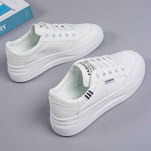 2026 Hot-Selling Spring and Autumn Lightweight White Sneakers with Leather Surface, Height-Increasing Soft Sole, Breathable Thick-Soled Sports Casual Shoes for Women