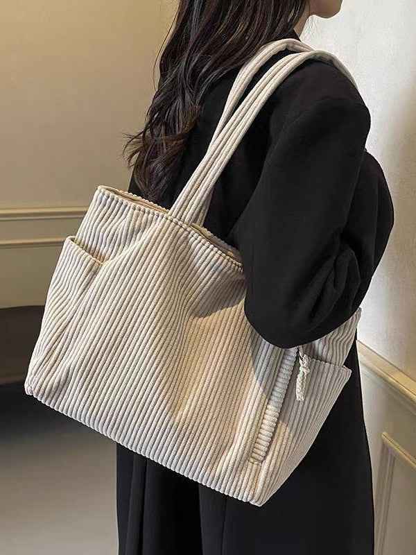 Corduroy Bag Women's Large Capacity 2024 New Autumn and Winter Casual Shoulder Shopping Bag Premium Tote Bag