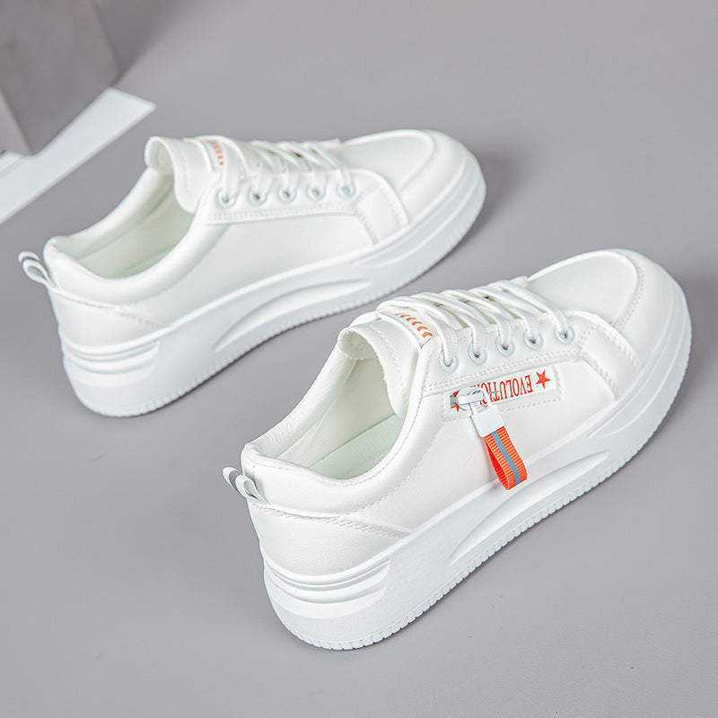 2026 Hot-Selling Spring and Autumn Lightweight White Sneakers with Leather Surface, Height-Increasing Soft Sole, Breathable Thick-Soled Sports Casual Shoes for Women
