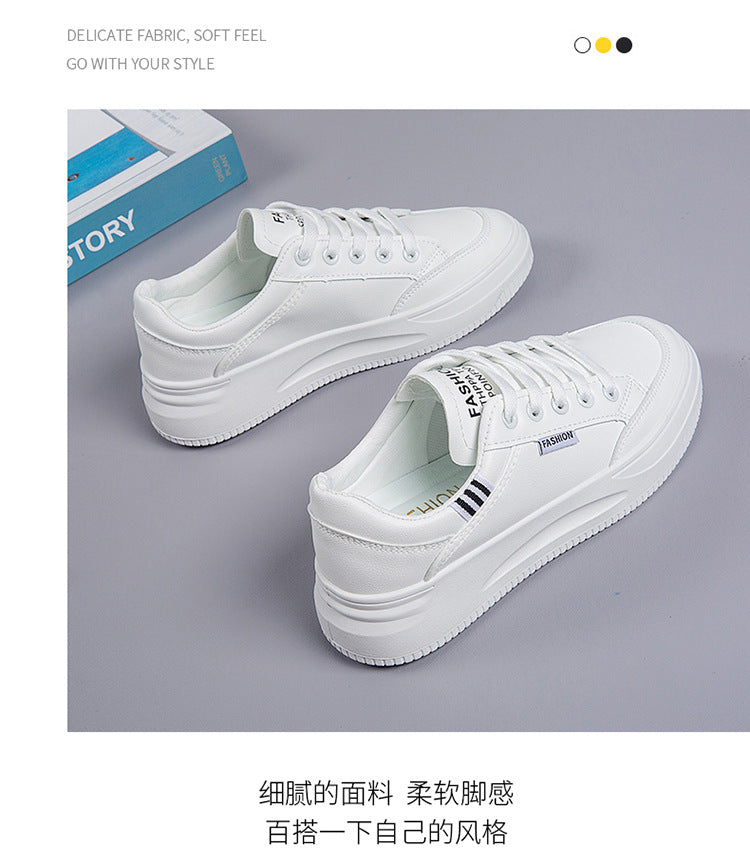 2026 Hot-Selling Spring and Autumn Lightweight White Sneakers with Leather Surface, Height-Increasing Soft Sole, Breathable Thick-Soled Sports Casual Shoes for Women
