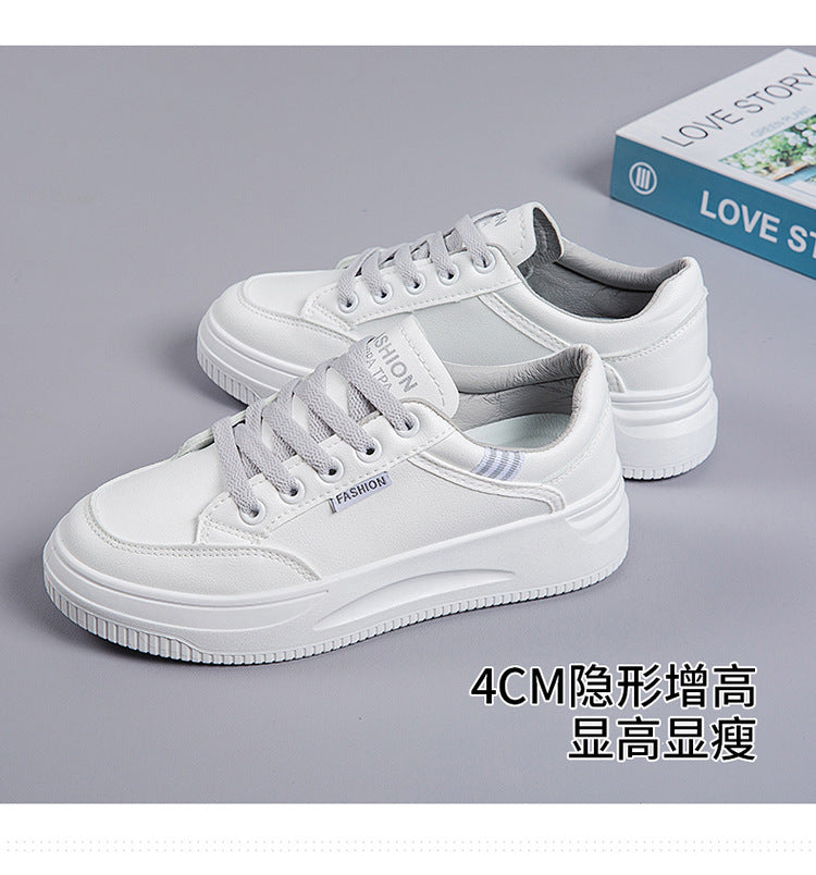 2026 Hot-Selling Spring and Autumn Lightweight White Sneakers with Leather Surface, Height-Increasing Soft Sole, Breathable Thick-Soled Sports Casual Shoes for Women