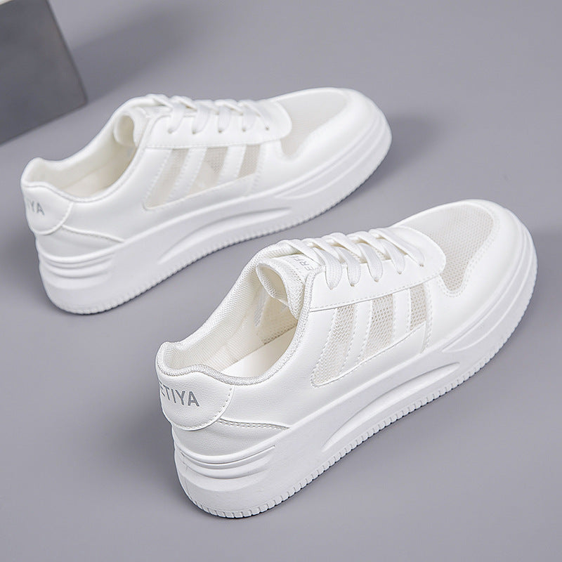 2026 Hot-Selling Spring and Autumn Lightweight White Sneakers with Leather Surface, Height-Increasing Soft Sole, Breathable Thick-Soled Sports Casual Shoes for Women