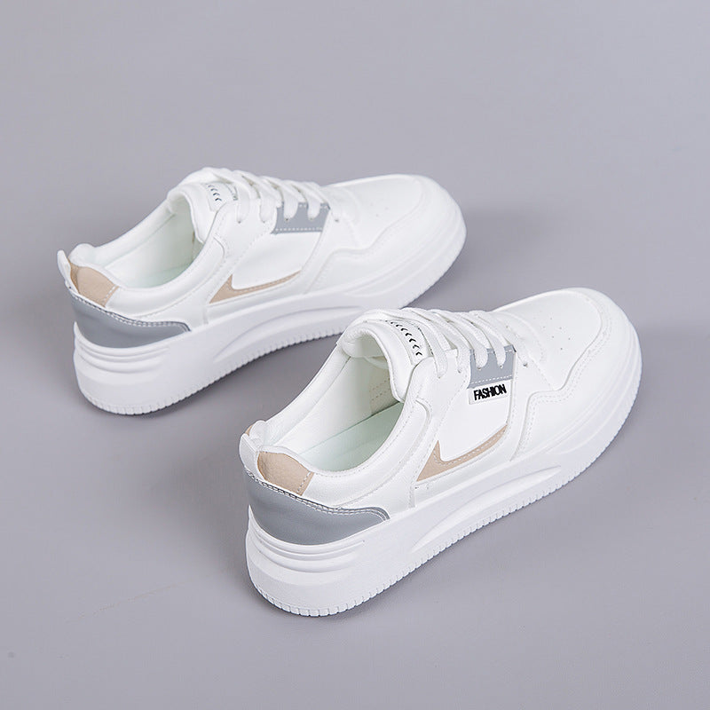 2026 Hot-Selling Spring and Autumn Lightweight White Sneakers with Leather Surface, Height-Increasing Soft Sole, Breathable Thick-Soled Sports Casual Shoes for Women
