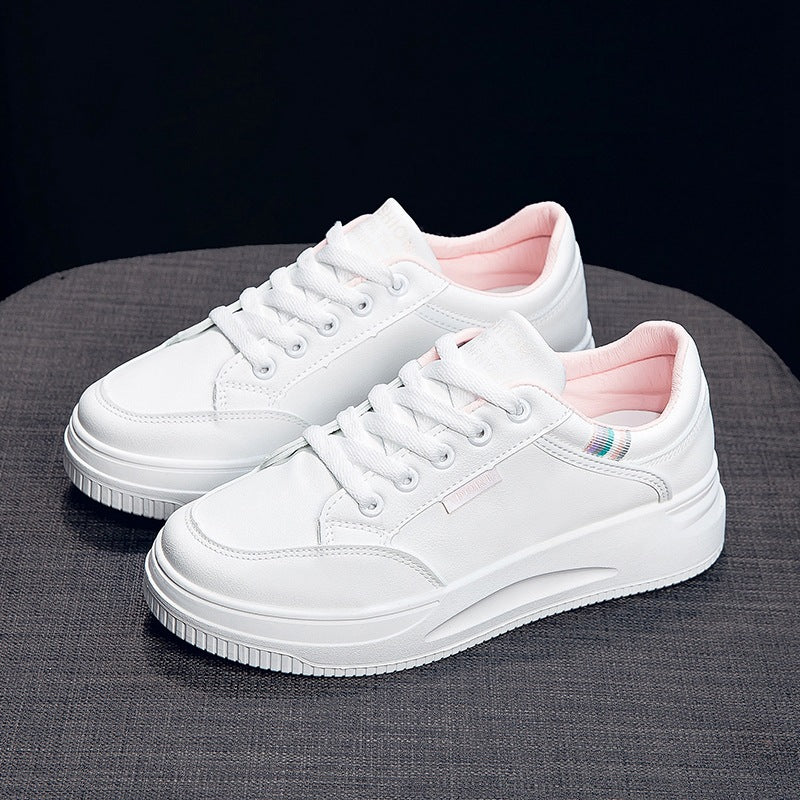 2026 Hot-Selling Spring and Autumn Lightweight White Sneakers with Leather Surface, Height-Increasing Soft Sole, Breathable Thick-Soled Sports Casual Shoes for Women