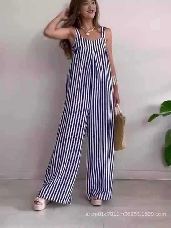 New Women's Clothing Casual Loose Striped Suspender Pants Women's Clothing