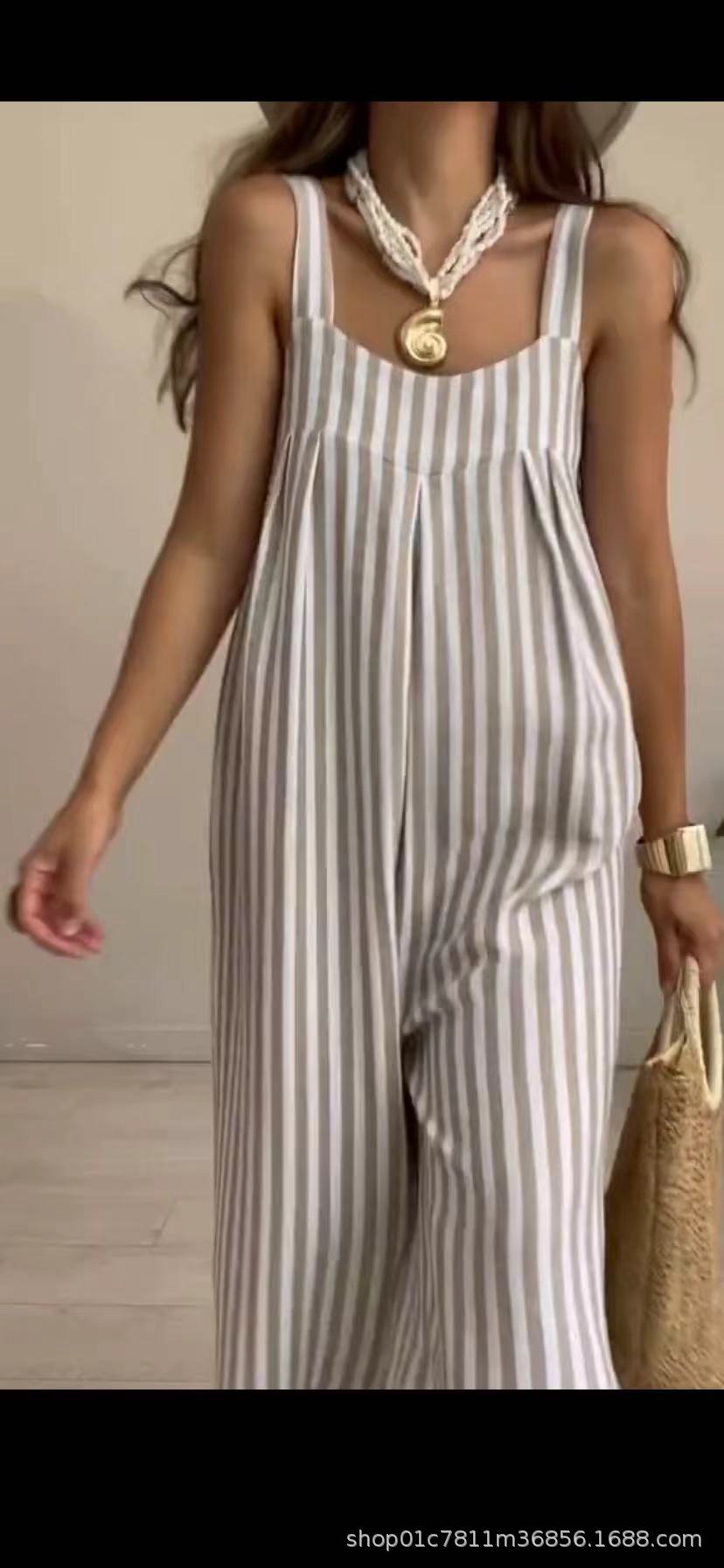 New Women's Clothing Casual Loose Striped Suspender Pants Women's Clothing