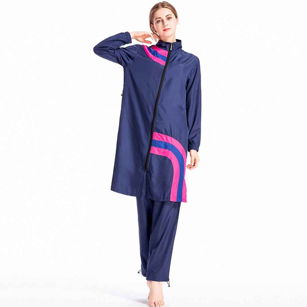 Conservative swimsuit suit women's sportswear large size loose zipper split stitching cross-border foreign trade hot S005