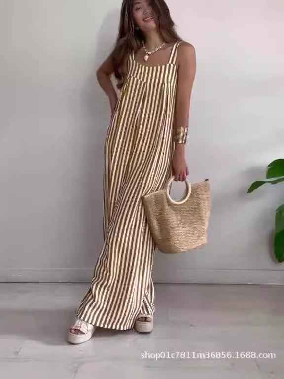 New Women's Clothing Casual Loose Striped Suspender Pants Women's Clothing