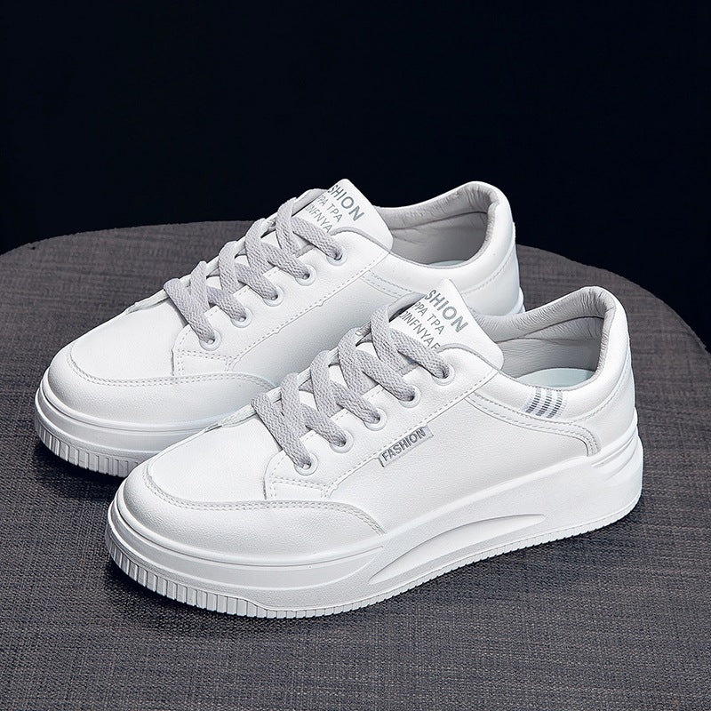 2026 Hot-Selling Spring and Autumn Lightweight White Sneakers with Leather Surface, Height-Increasing Soft Sole, Breathable Thick-Soled Sports Casual Shoes for Women