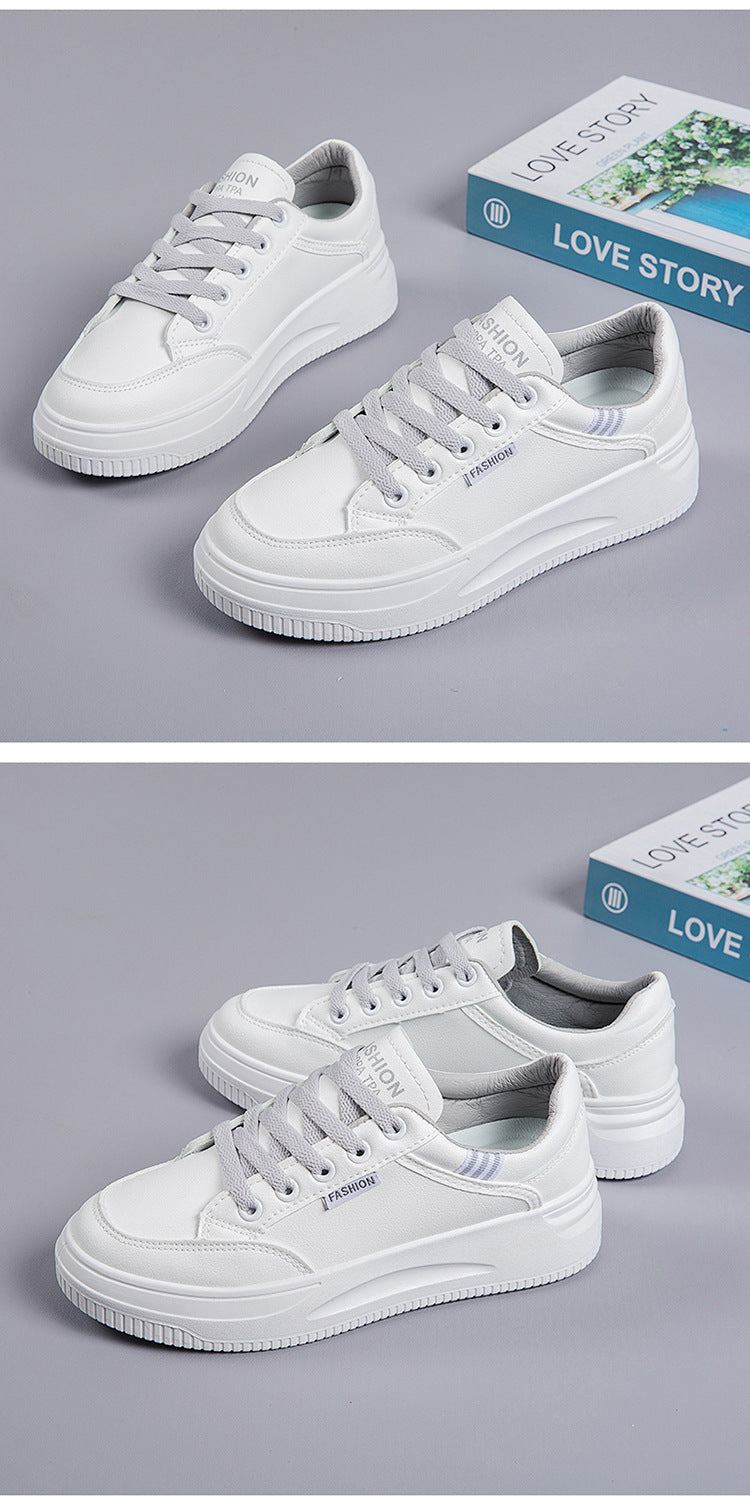 2026 Hot-Selling Spring and Autumn Lightweight White Sneakers with Leather Surface, Height-Increasing Soft Sole, Breathable Thick-Soled Sports Casual Shoes for Women