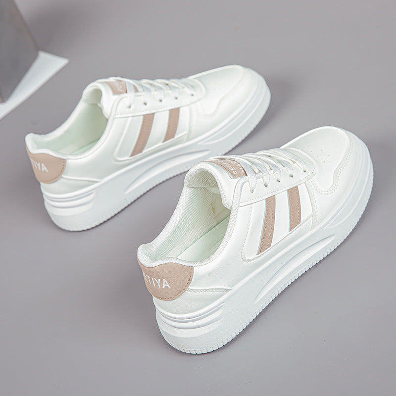 2026 Hot-Selling Spring and Autumn Lightweight White Sneakers with Leather Surface, Height-Increasing Soft Sole, Breathable Thick-Soled Sports Casual Shoes for Women