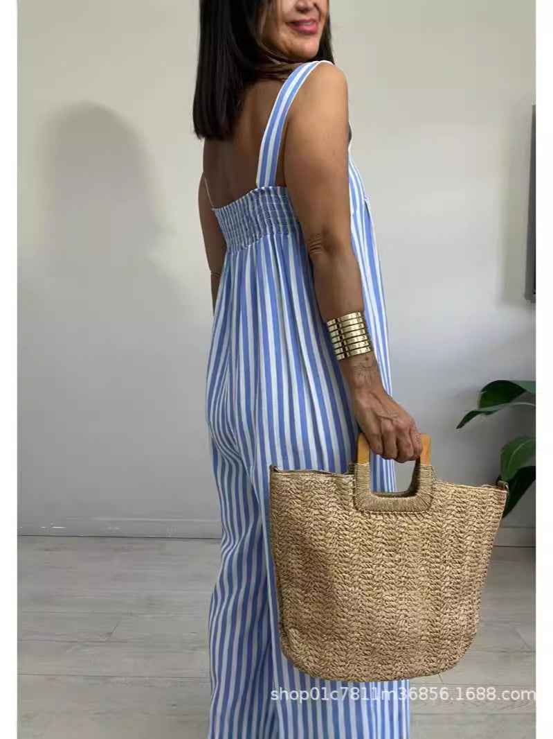 New Women's Clothing Casual Loose Striped Suspender Pants Women's Clothing
