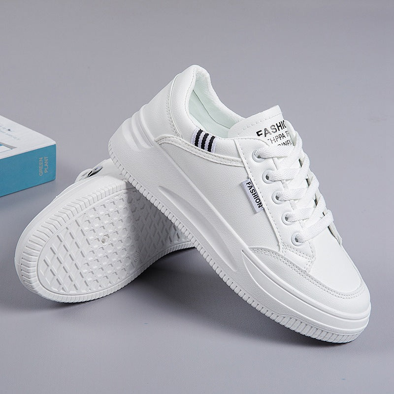 2026 Hot-Selling Spring and Autumn Lightweight White Sneakers with Leather Surface, Height-Increasing Soft Sole, Breathable Thick-Soled Sports Casual Shoes for Women