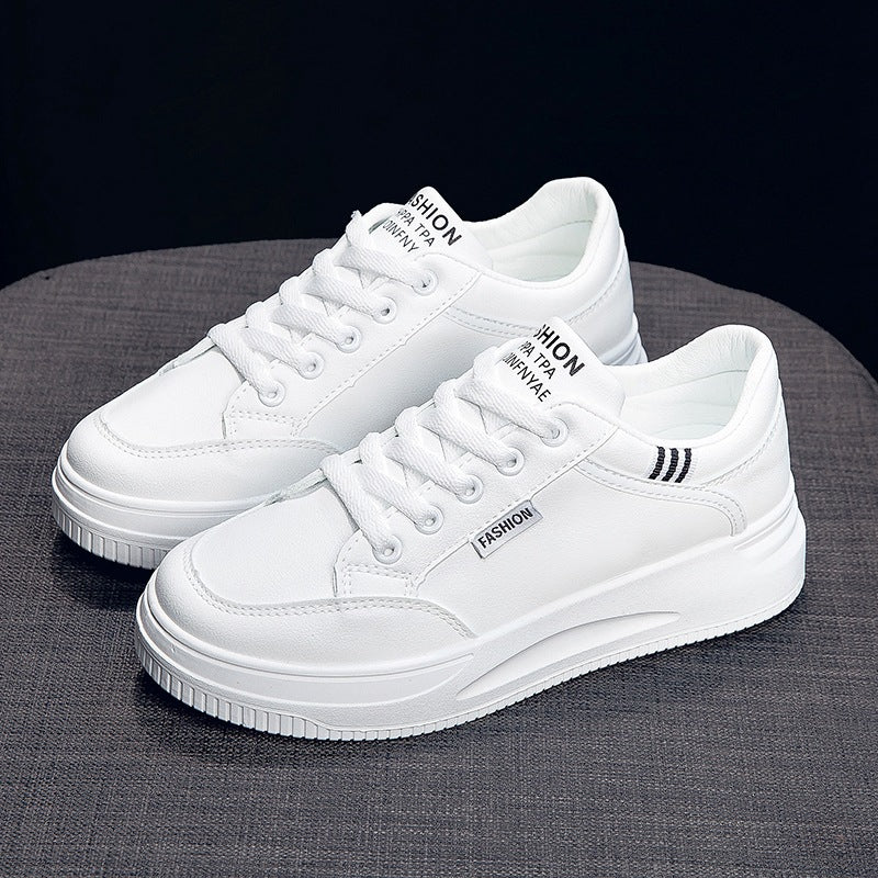 2026 Hot-Selling Spring and Autumn Lightweight White Sneakers with Leather Surface, Height-Increasing Soft Sole, Breathable Thick-Soled Sports Casual Shoes for Women