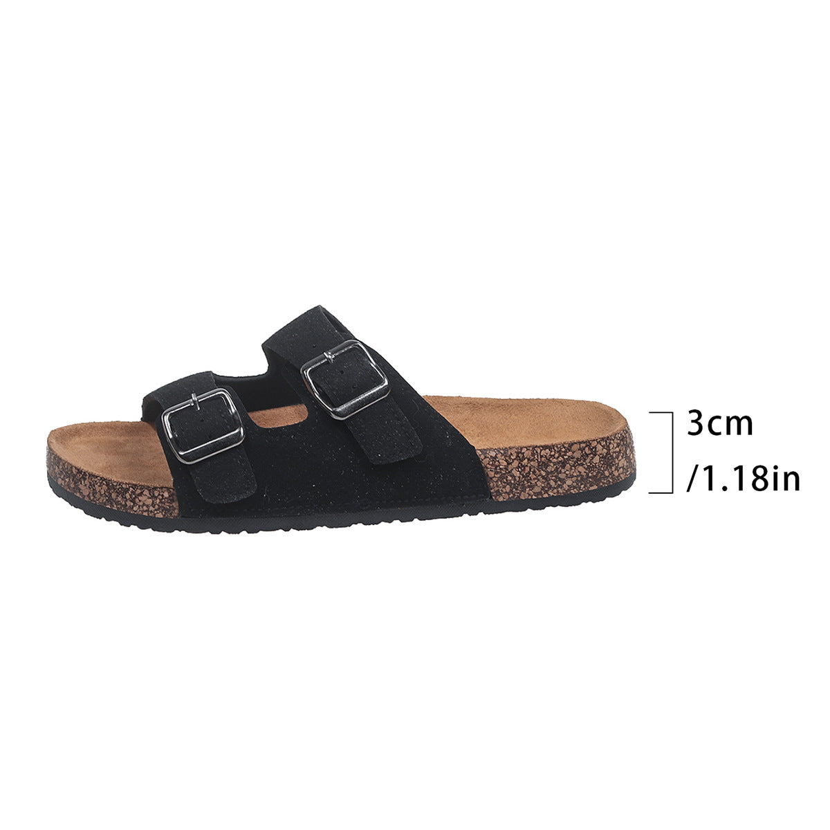Double Buckle Adjusting Cork Slippers Suede Design Soft and Comfortable Home Slippers Outdoor Wear Slippers Boken