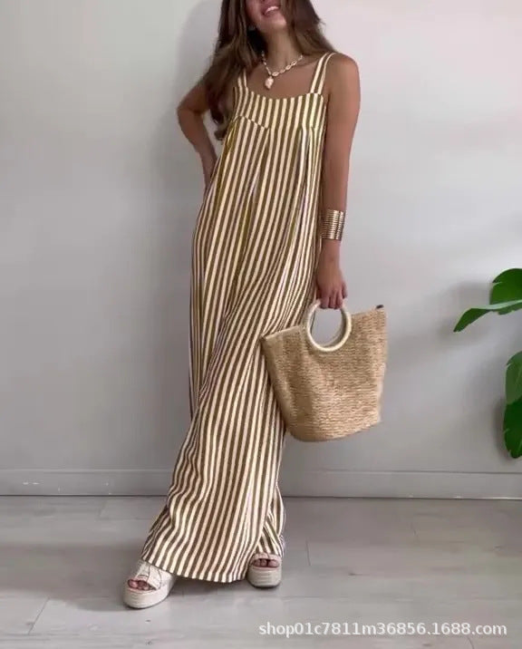 New Women's Clothing Casual Loose Striped Suspender Pants Women's Clothing