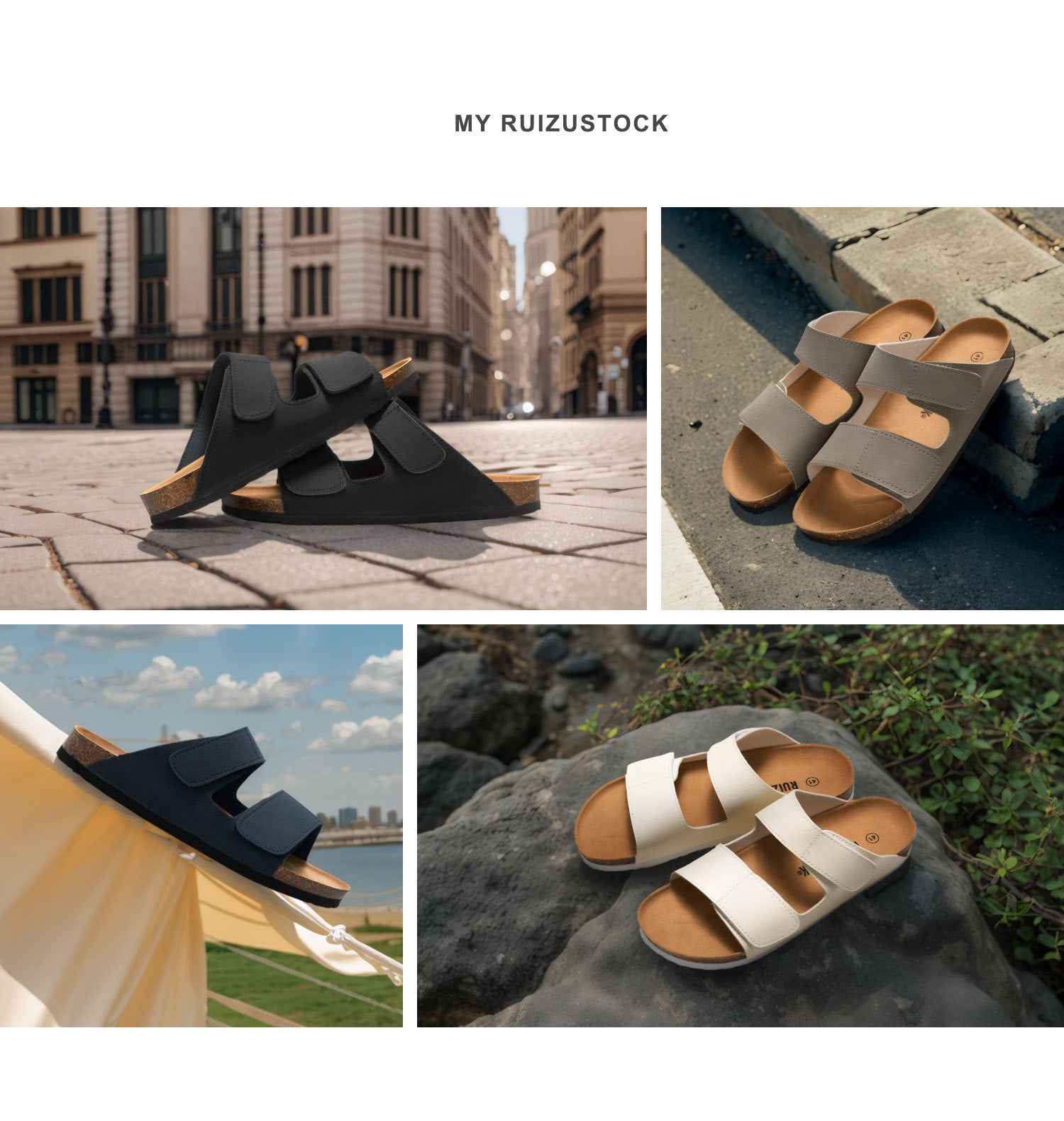 RUIZUSTOCK Wise Foot Men's Cork Slippers Trendy Student One-Word Slippers Double Strap Men's Beach Shoes Frosted Leather